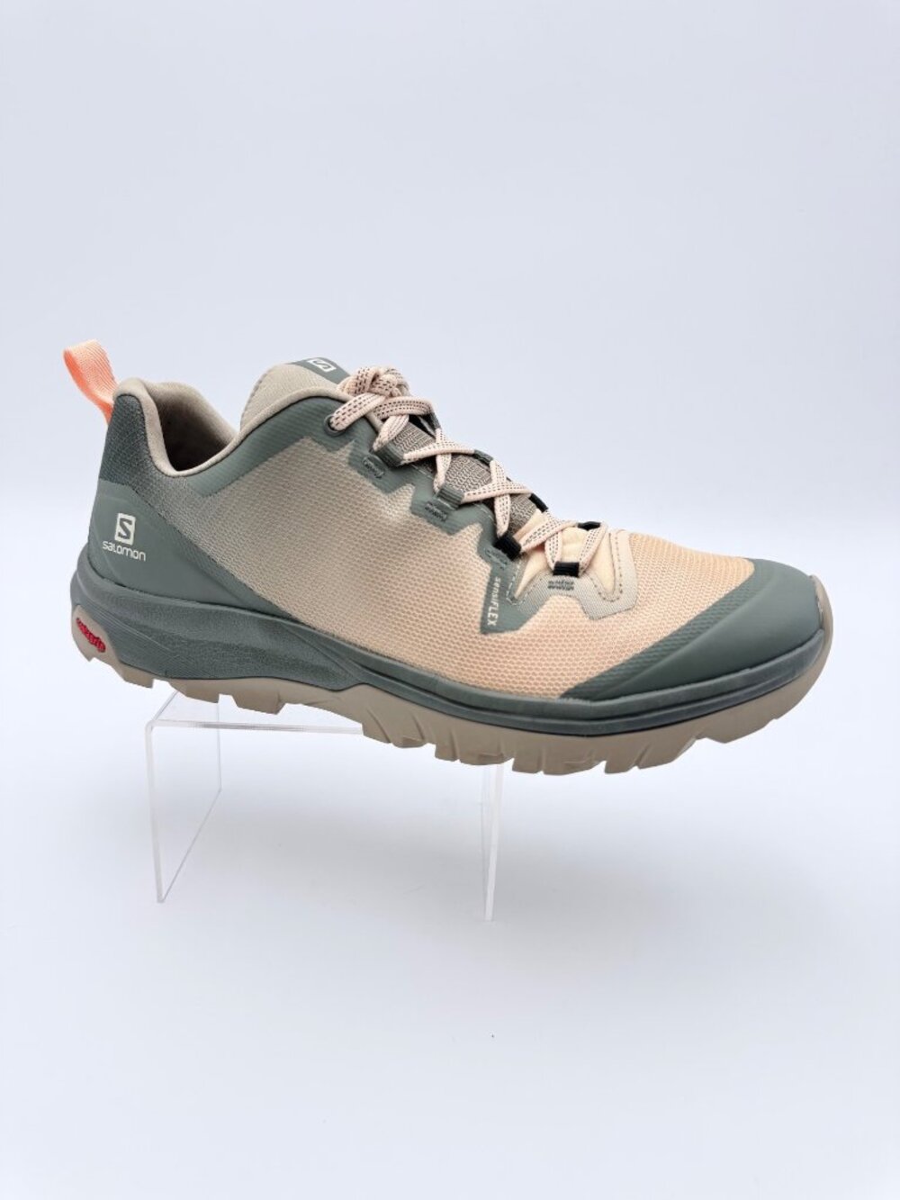 Salomon Womens Hiking Shoes S 8.5 Beige/Green Lightweight Breathable Contagrip